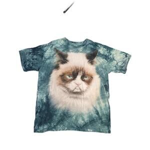The Mountain T Shirt Grumpy Cat XL Green Tie Dye Crew Neck Short Sleeve AOP y2k